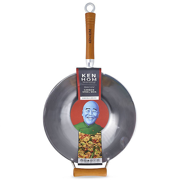 Ken Hom 32cm Carbon Steel Wok with Wooden Handle